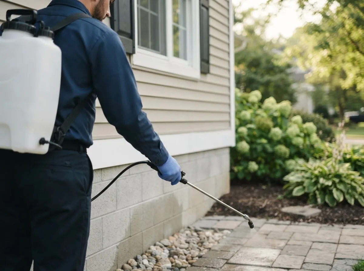Pest control technician inspecting a home in Clarence, MO